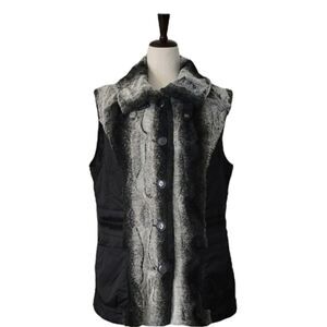 Montanaco Black Faux Fur Pleated Zip Winter Vest Size XL